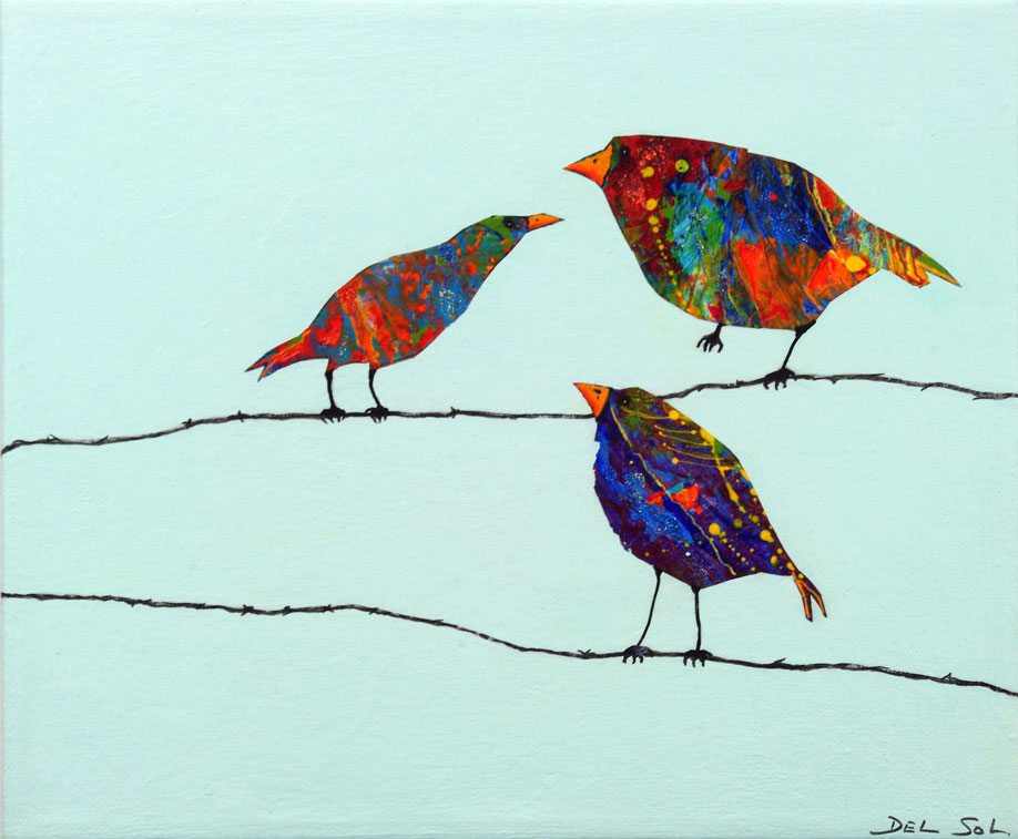 Cristina Del Sol Work Zoom Funky Birds On A Wire Colorful Bird