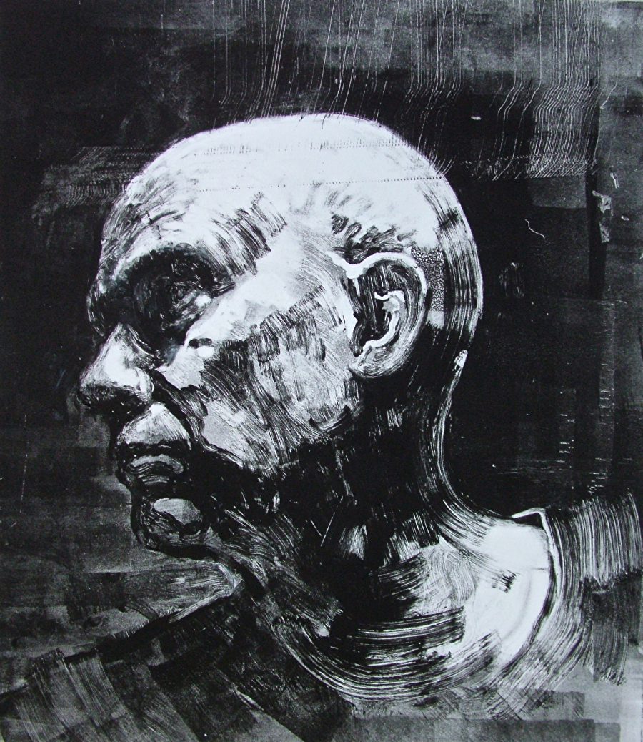 Bill Murphy - Work Zoom: monoprint, self portrait looking right