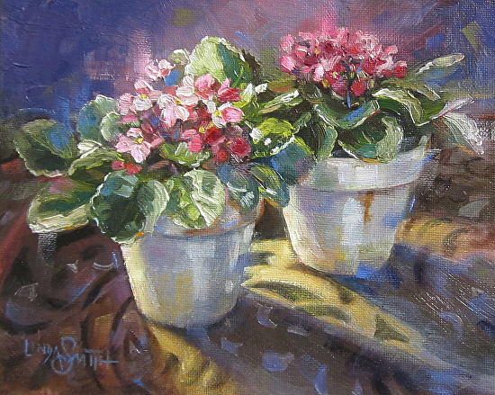 Linda Smith - Work Detail: Violets on Iron Table